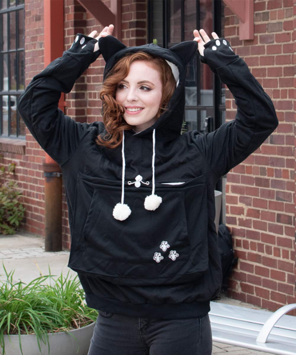 Alyc Unisex Hoodies Pet Holder Cat Dog Large Pouch Carriers Pullover With Cat Printing Sweatshirt (Black-Classic Version, M)