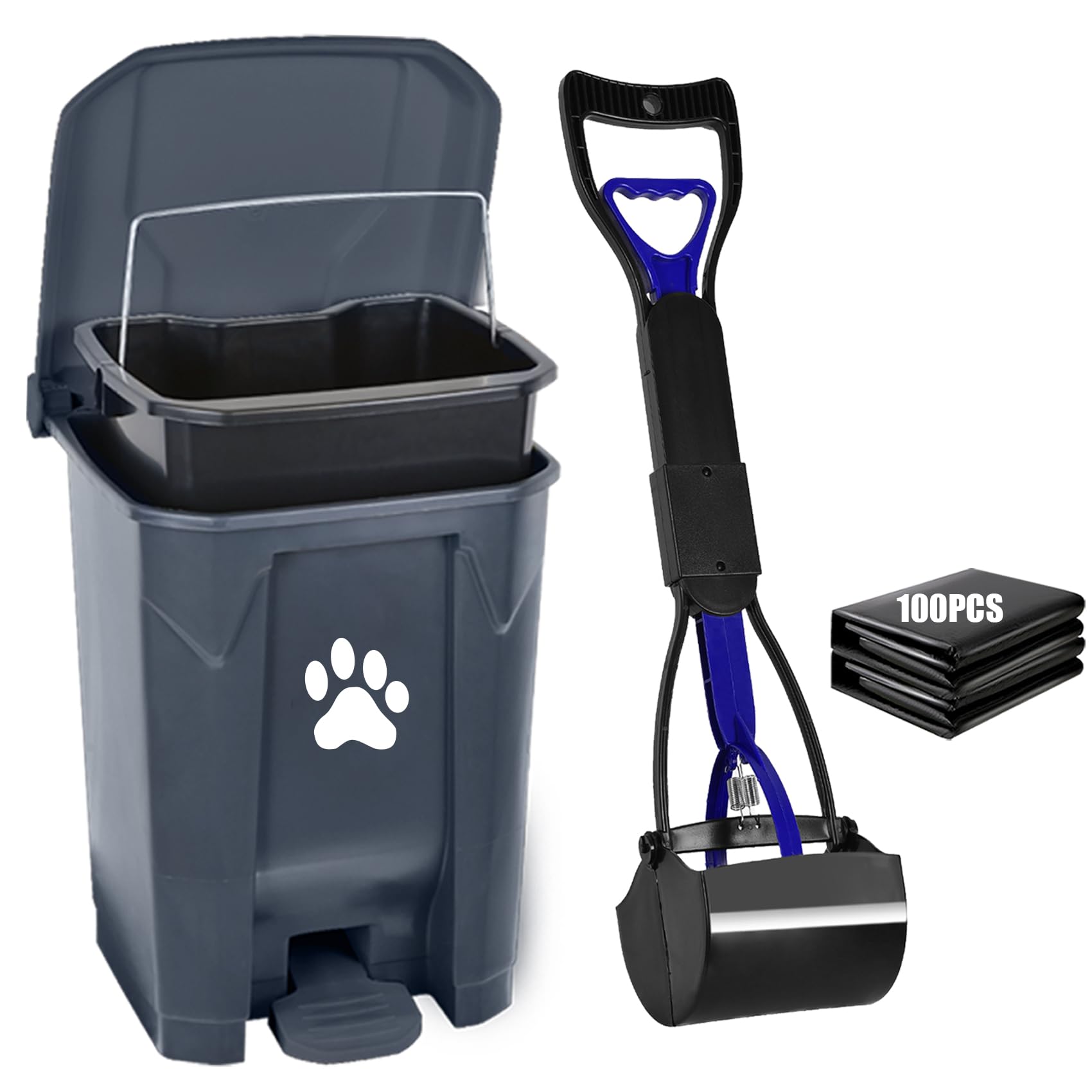 Mayayaday Outdoor Dog Poop Trash Can Dog Waste Trash Can With Lid And Removable Inner Bin For Yard Garden, Includes Pooper Scoop