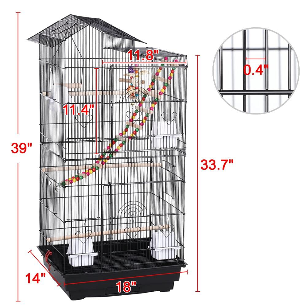 Yaheetech 39-Inch Roof Top Large Flight Parrot Bird Cage For Small Quaker Parrot Cockatiel Sun Parakeet Green Cheek Conure Budgie Finch Lovebird Canary Pet Bird Cage W/Toys