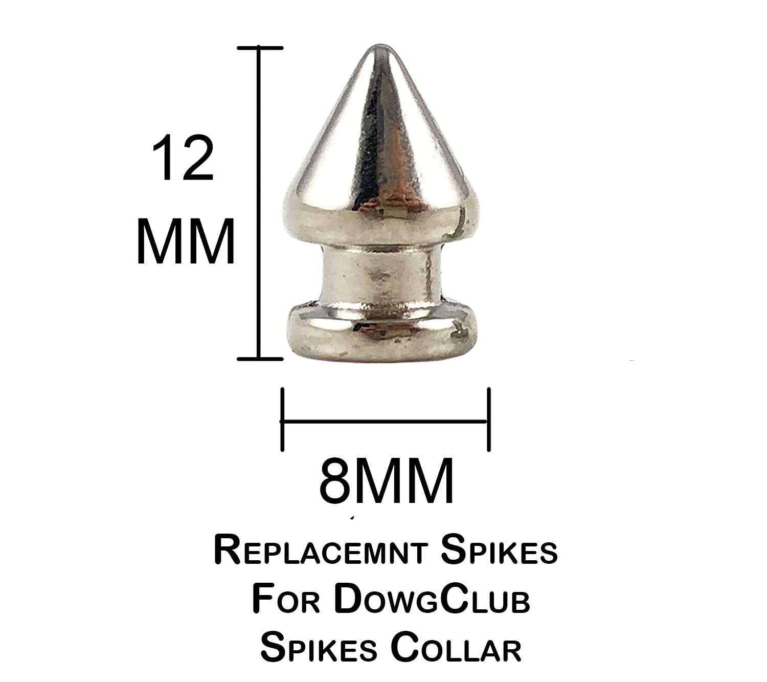 DowgClub Spike Dog Collar Replacement Metal Spikes, Silver, Pack of 10, Genuine Leather