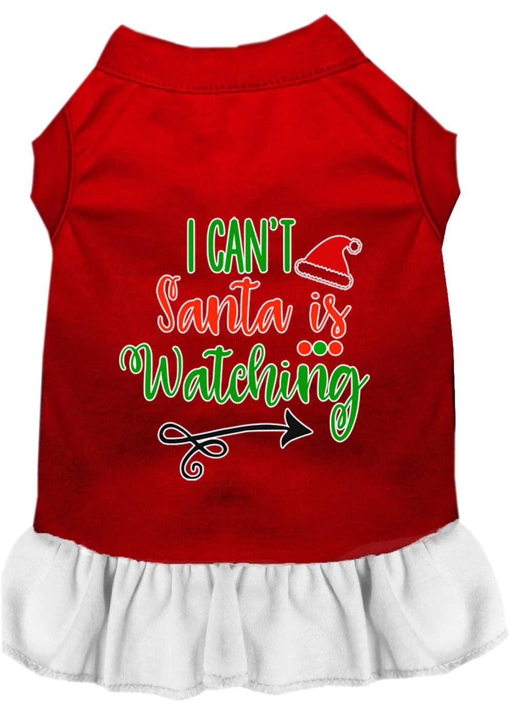 Christmas Pet Dog & Cat Dress Screen Printed, &quot;I Can't, Santa Is Watching&quot; Red W/White 3XL (25-35 lbs.)