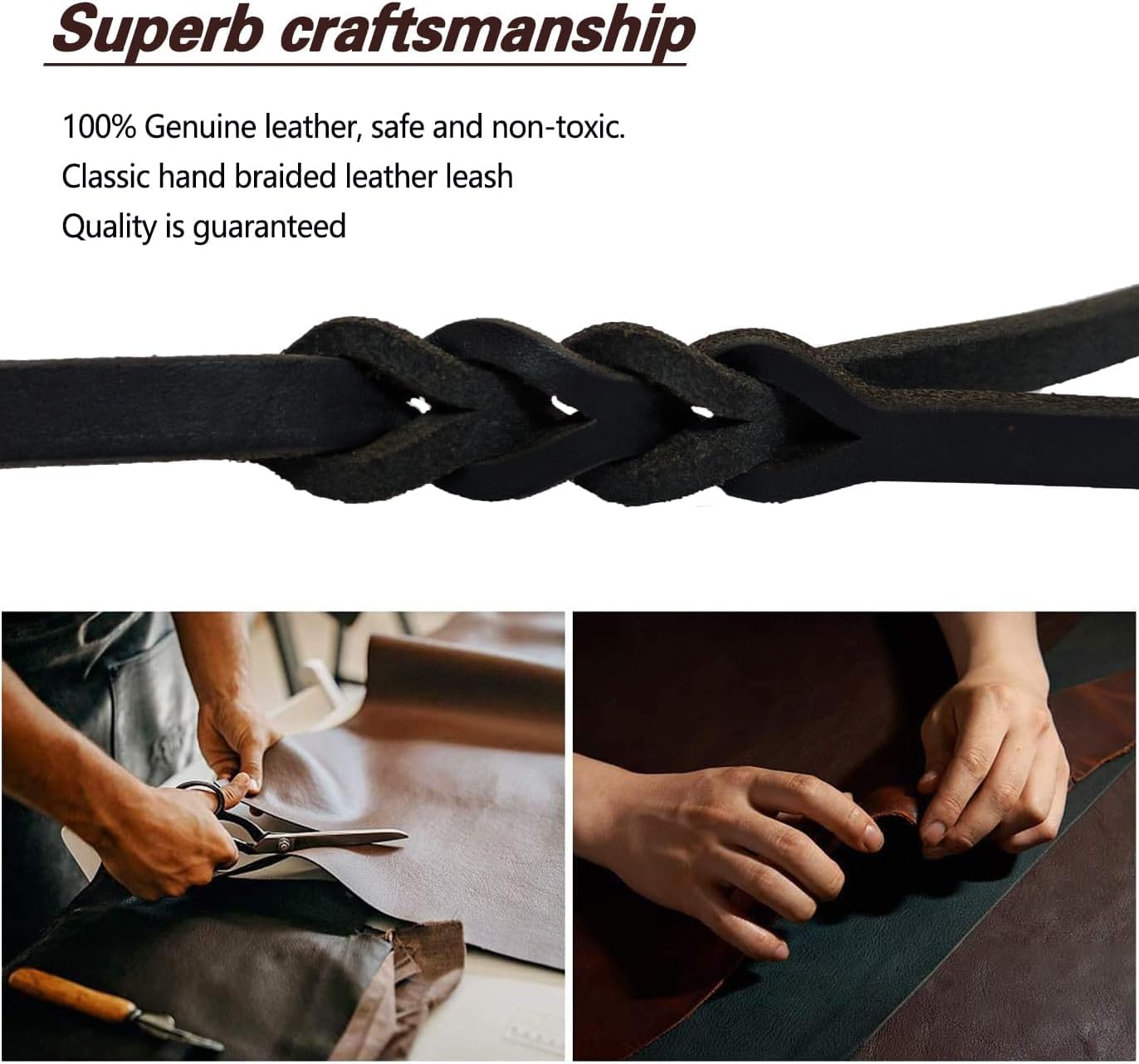 Lwbmg Leather Dog Leash 4Ft X 1/2 Inch, Leather Dog Leash For Small Dogs, Strong Sturdy Genuine Leather Braided Dog Leash, Soft