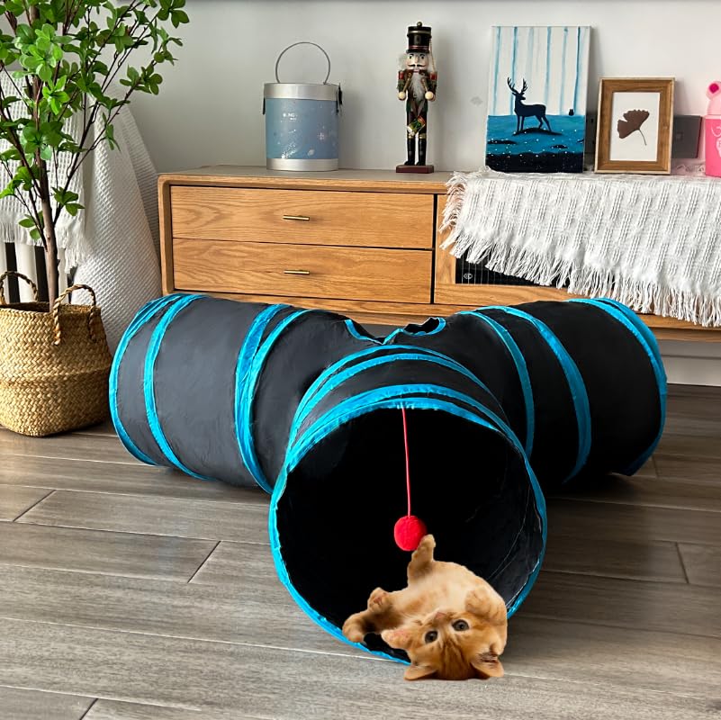 Mabaytir Collapsible Cat Tunnel for Indoor Cats 3 Way Pink Plush, Portable Play Tube with Peepholes, Perfect for Kittens, Rabbit