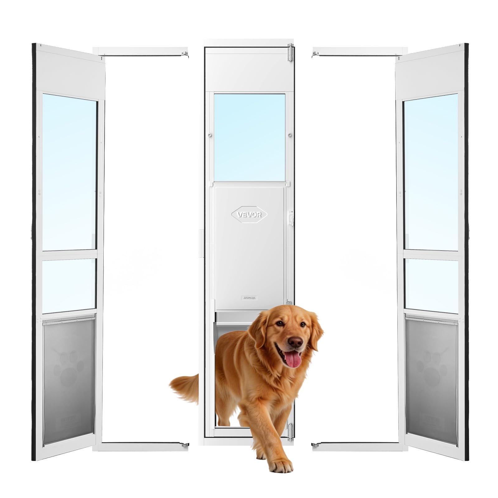 VEVOR Dog Door for Sliding Glass Door, 75 7/8 to 80 11/16 Adjustable Height, Aluminum Alloy Frame with Flap and Lock, for Extra 
