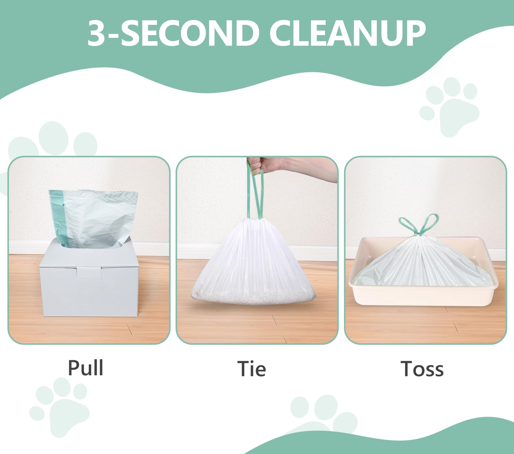 Zeling HTL Jumbo Cat Litter Box Liners 40 Ct - Extra Large 37 x 18 Drawstring Litter Pan Liners, 2 Mil Thick Scratch-Resistant,