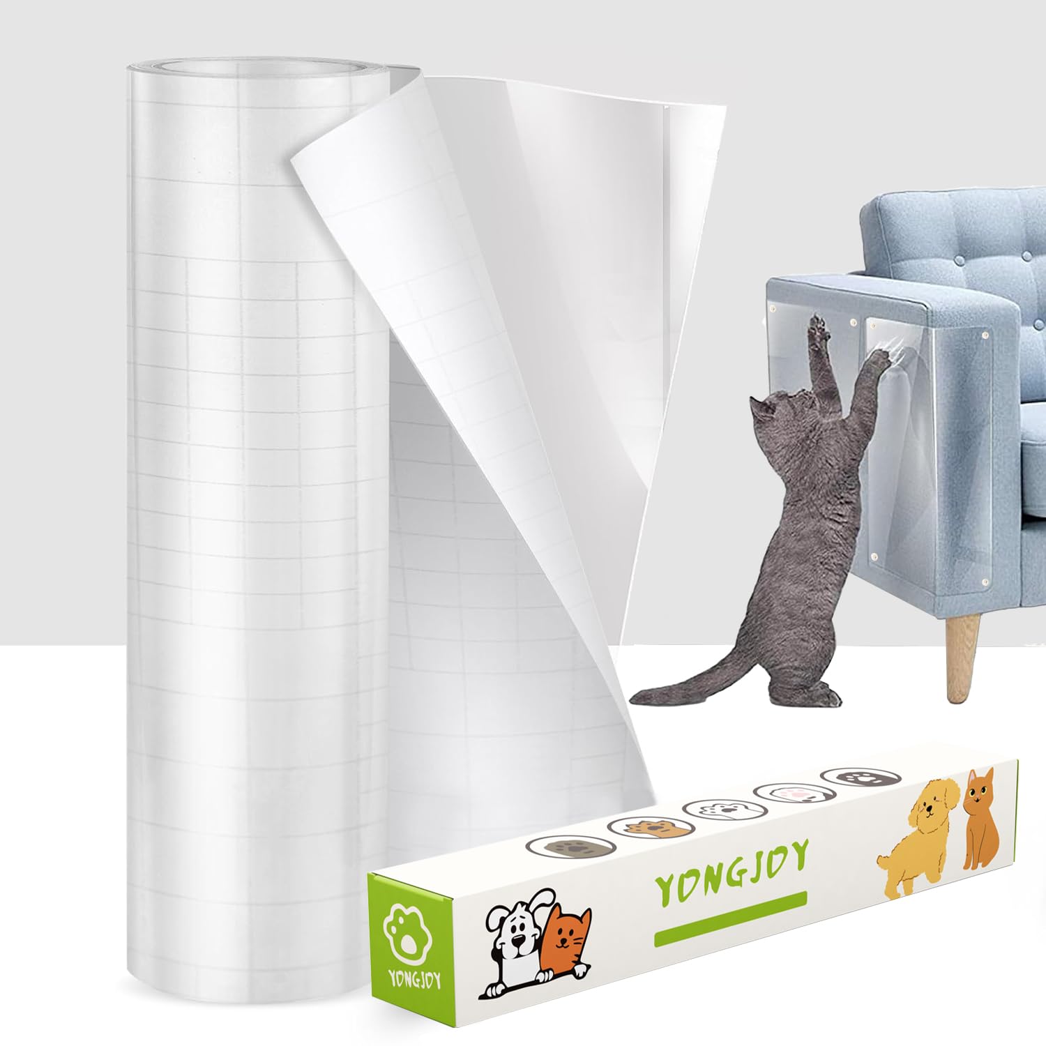 Yongjoy Anti-Cat Scratch Furniture Protector, Flexible Sticky Couch Corner Guard, Thicken Vinyl Cat Scratch Tape (158' X 11.8'