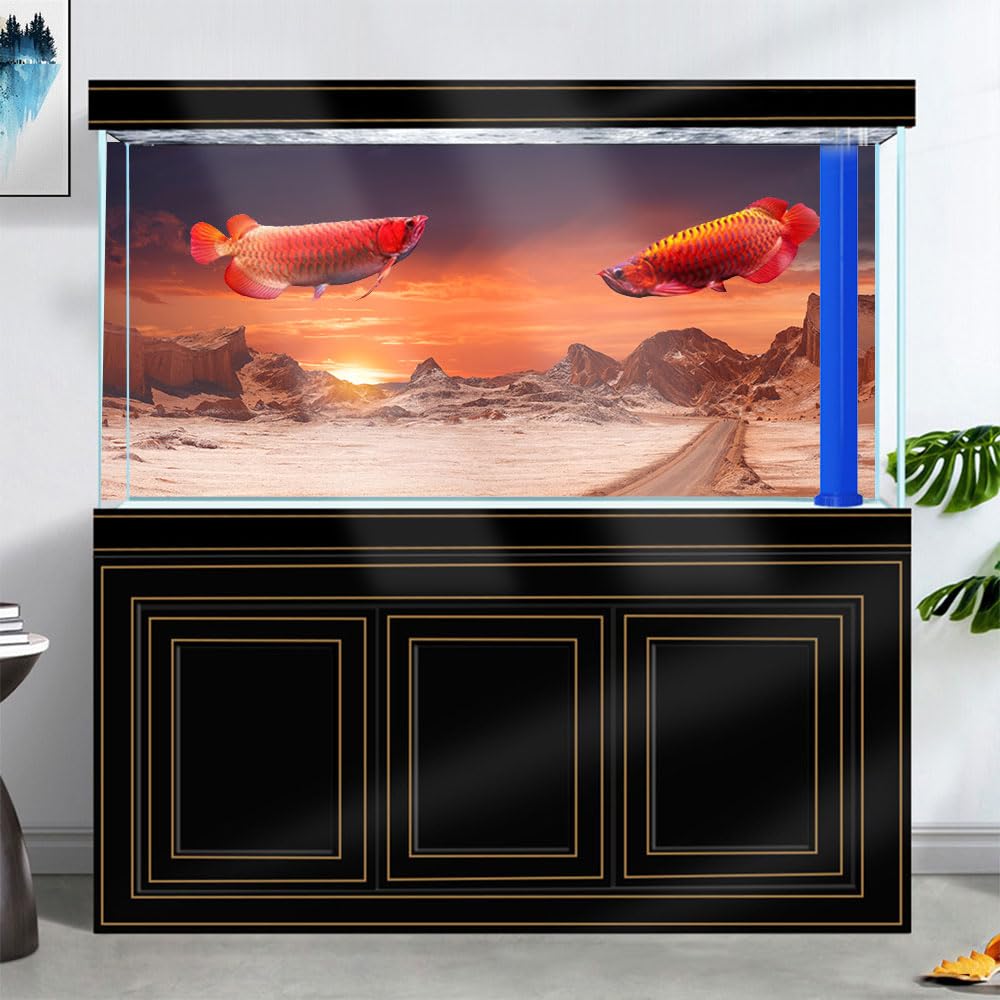 48X18IN Sun and Desert Moon Themed Reptile Habitat on Orange Durable Decorative Background, Terrarium Background with 10EVA Doub