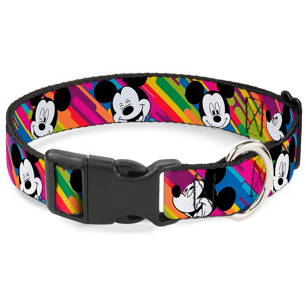 Buckle-Down Plastic Clip Collar - Mickey Mouse Expressions Multi Color White/Black - 1.5' Wide - Fits 16-23' Neck - Medium