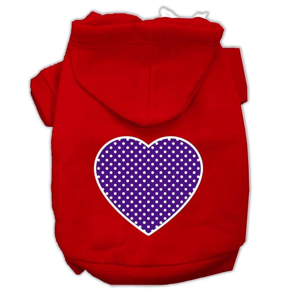 Pet Dog & Cat Hoodie Screen Printed, 'Purple Swiss Dots Heart' Red Md (6-10 Lbs.)