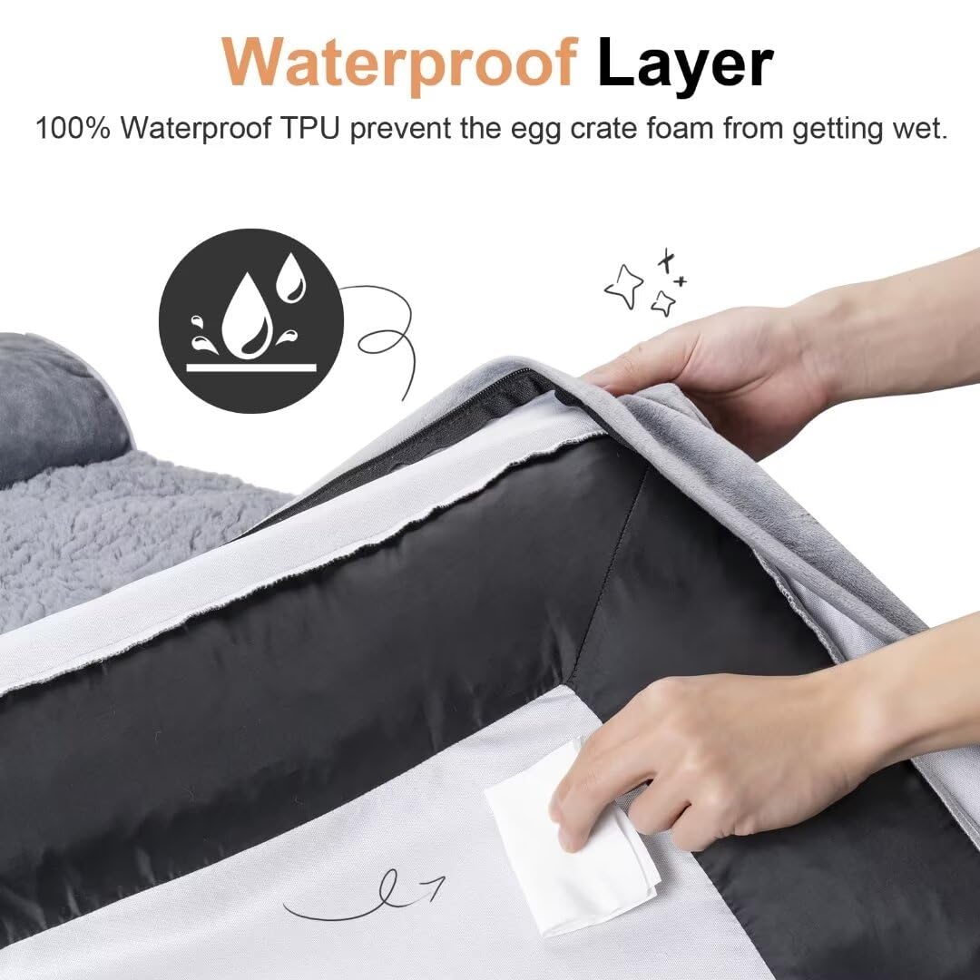 Nanuya Large Orthopedic Dog Bed - XL Memory Foam, Waterproof, Washable, Light Grey, 36"L x 27"W x 6.5"Th