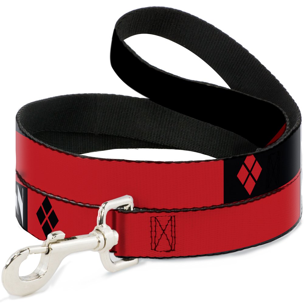 Buckle-Down Pet Leash - Harley Quinn/Diamonds Black/Red/White - 4 Feet Long - 1.5'' Wide