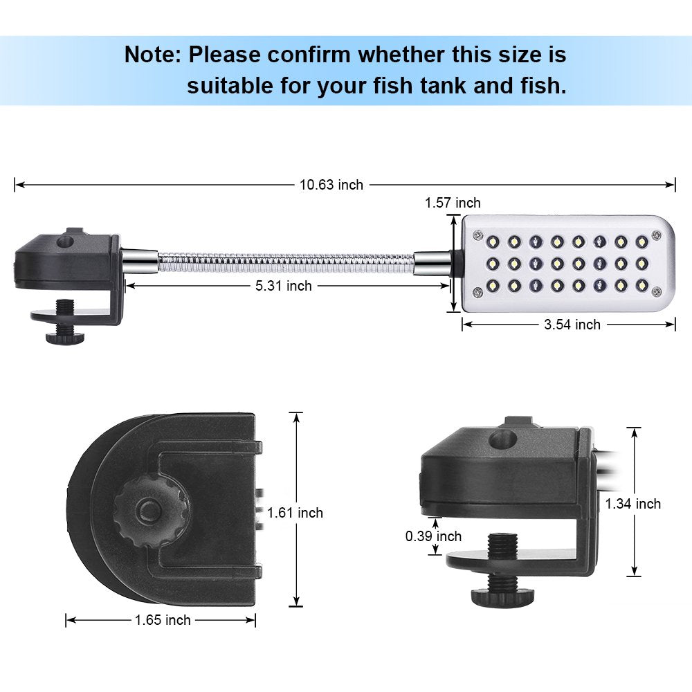 Datoo Aquarium Light Small Led Clip Light For Fish Tank, 1 Yr Warranty