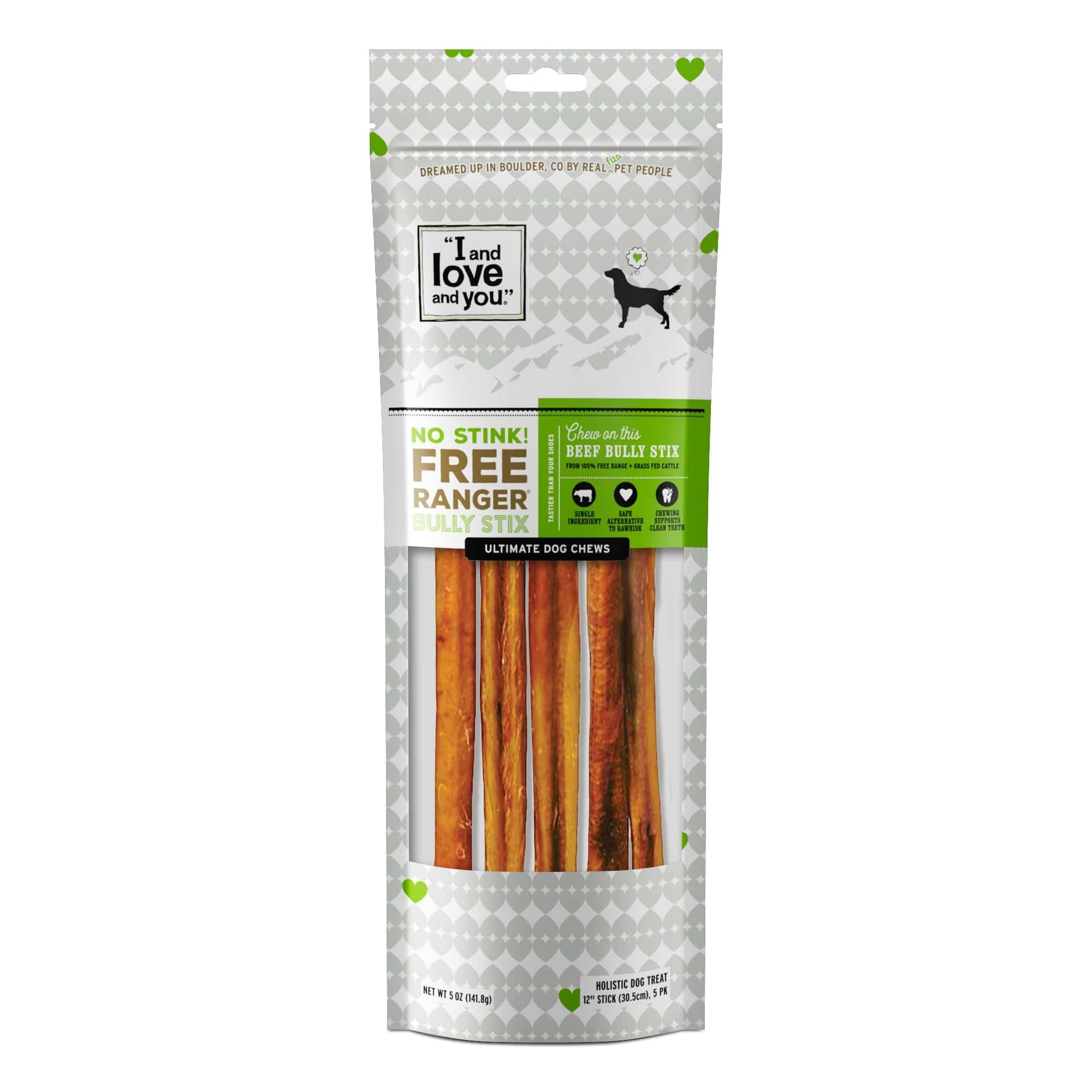 I and love and you No Stink Free Ranger Bully Stix - Beef - Rawhide Alternative, Single Ingredient, Free Range Grass Fed Beef, 1