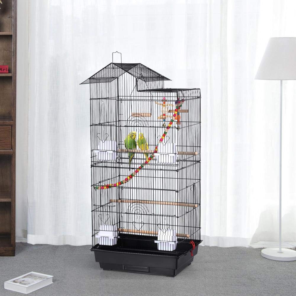 Yaheetech 39-Inch Roof Top Large Flight Parrot Bird Cage For Small Quaker Parrot Cockatiel Sun Parakeet Green Cheek Conure Budgie Finch Lovebird Canary Pet Bird Cage W/Toys