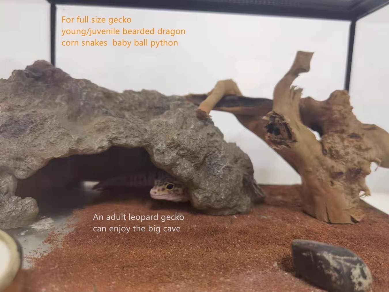 Runxf Reptile Simulation Rock Hideouts Cave Amphibian Hides Resin Habitat Decor Shelter For Gecko Leopard Lizards Toad Turtle (Medium) Grey