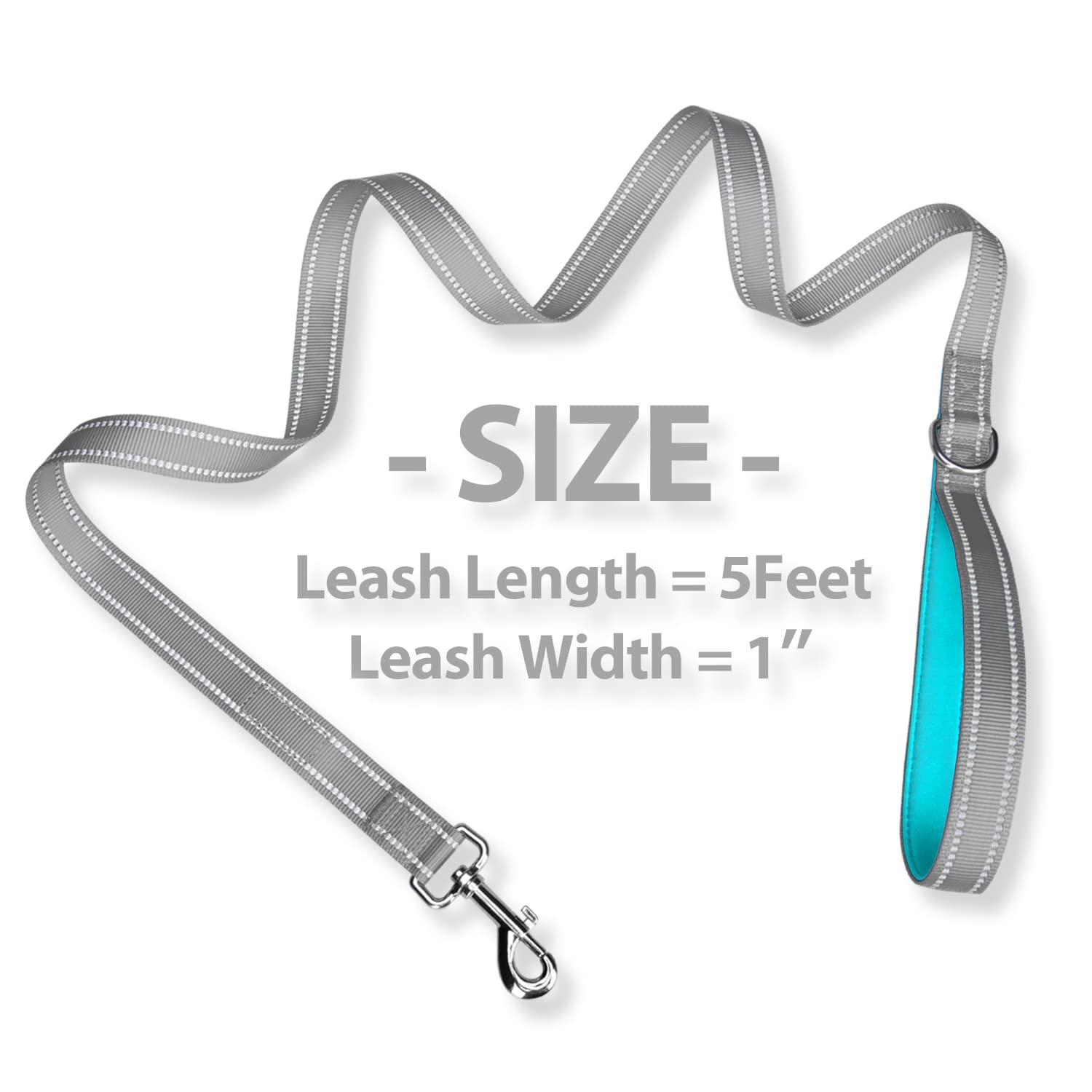 PHOEPET 5ft Dog Leash - Dual-Side Reflective, Soft Padded Handle, Grey & Mint Green - Ideal for Walking, Training, Hiking, Camping