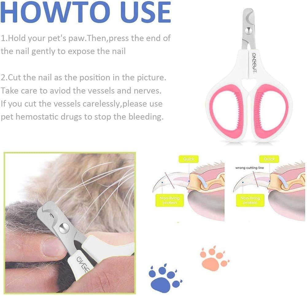 OneCut Pink Pet Nail Clippers - Professional Cat, Kitten, Puppy, Rabbit & Small Dog Nail Trimming Tool, Sharp & Safe Design