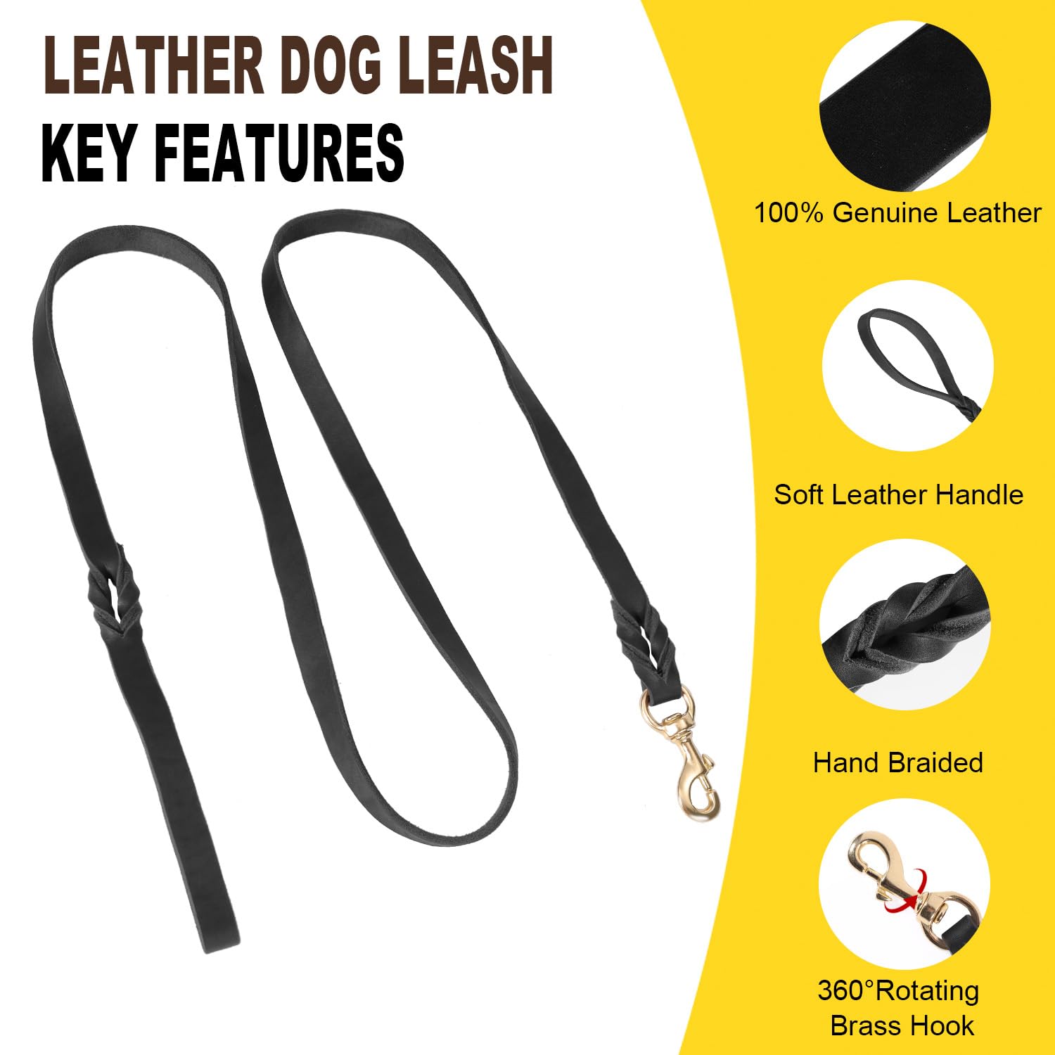 Lwbmg 6Ft Leather Dog Collar And Leash Set, Heavy Duty Dog Leash And Collar With Metal Buckle, Adjustable Pet Collar Set, Soft P