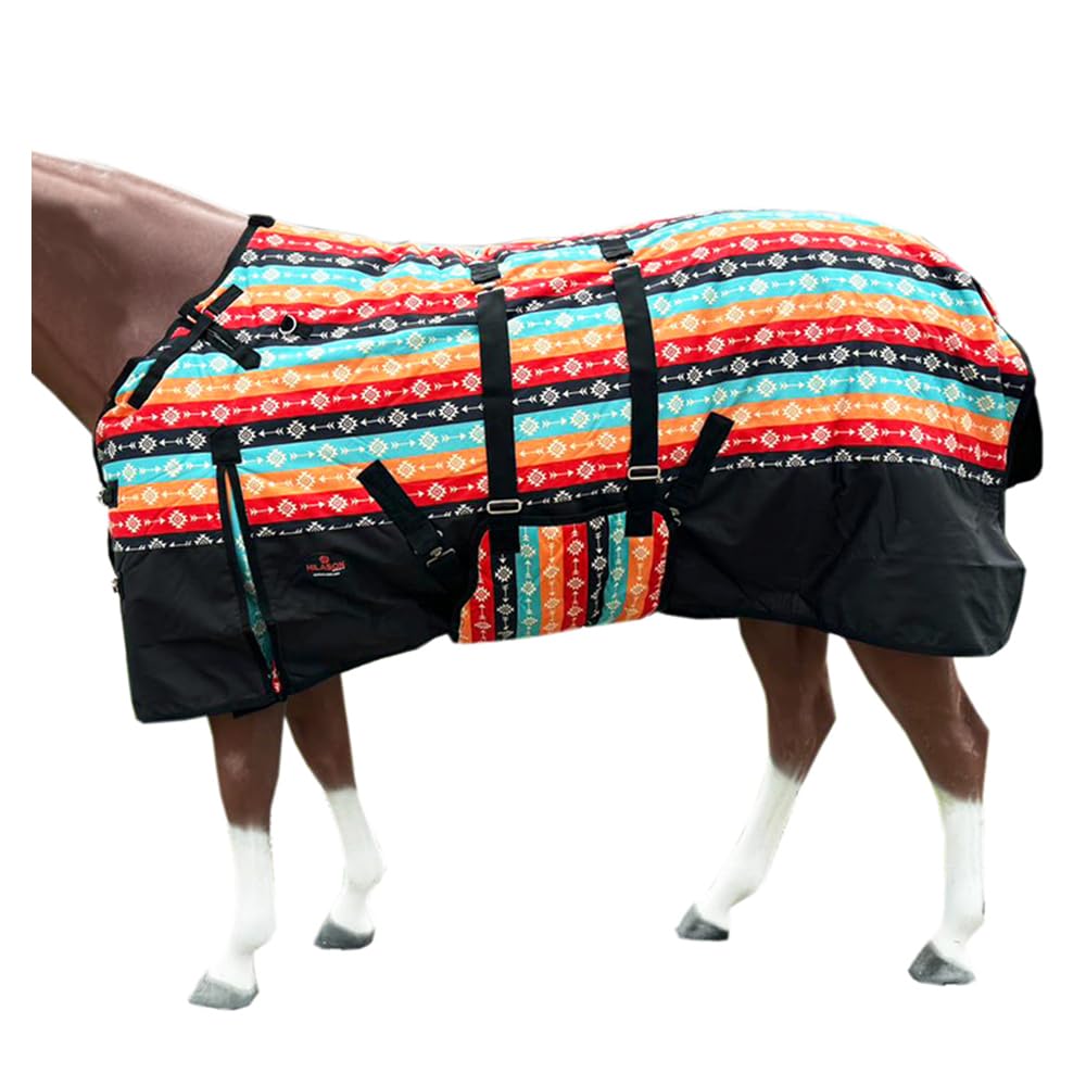 Hilason Tribal 72 In 1200D Winter Waterproof Poly Horse Blanket Belly Wrap | Horse Blanket | Horse Turnout Blanket | Horse Blank
