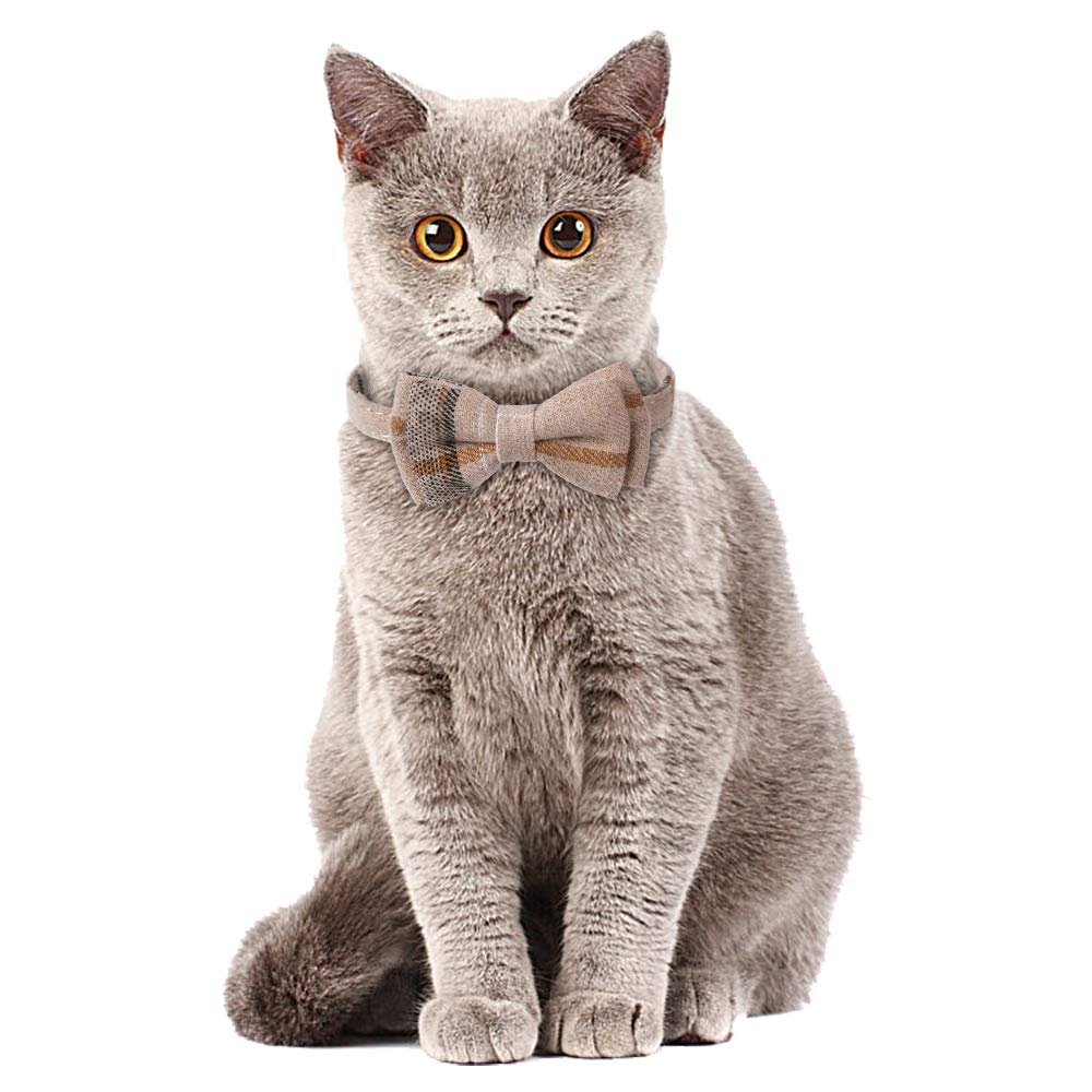 Faleela Breakaway Cat Collar With Bells - 2 Pack Cat Collar With Bells, Cat Collars With Bandana, Accessories For Pet Collars, Adjustable For Cats And Small Dogs (Beige+Brown)