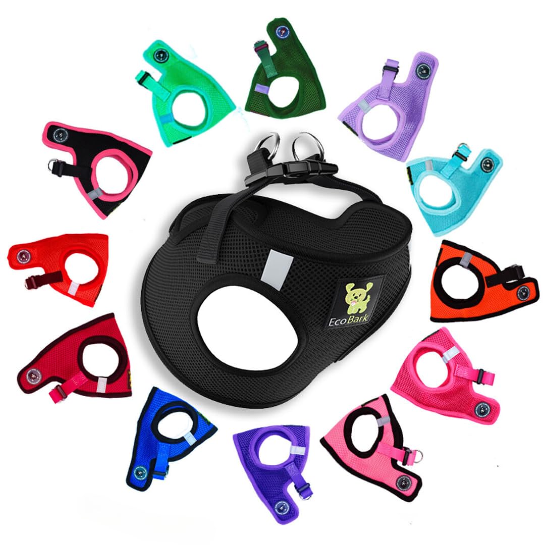 Ecobark Step In Dog Harness - Eco-Friendly Teacup Dog Harnesses For Xxs, Xs, And Small Dogs - Reflective And Adjustable Mini Body Halter Vest -Tiny Soft Mesh Toy Breed Harness (Xxxs, Black)