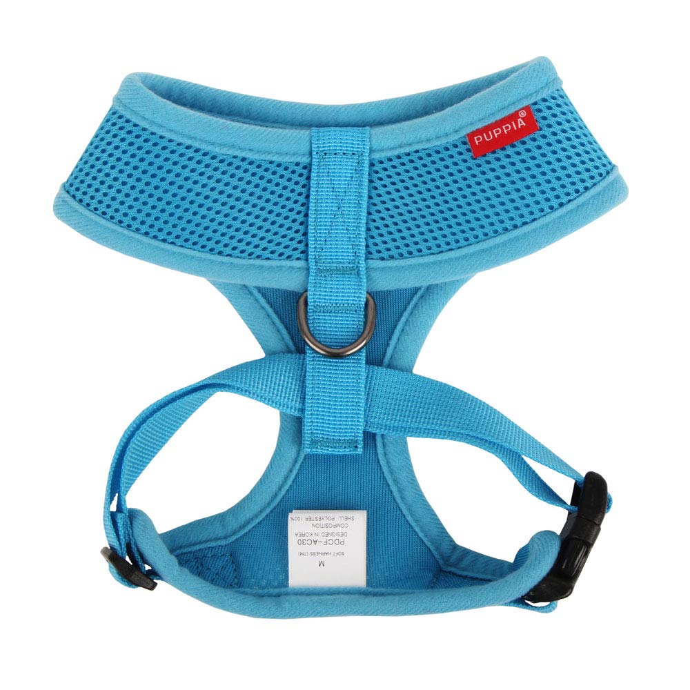 Puppia Soft Dog Harness No Choke Over-The-Head Triple Layered Breathable Mesh Adjustable Chest Belt And Quick-Release Buckle, Sky Blue, Large