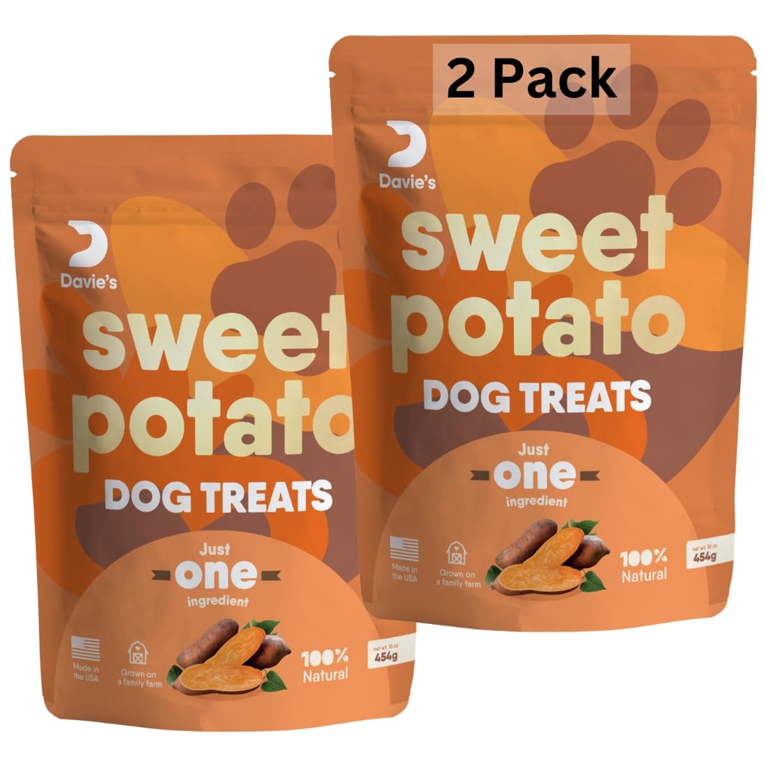 Davies Sweet Potato Dog Treats - Healthy Treats Made in USA Only, Natural Treats, Healthy Dog Chews, Low Fat Treats, 1 lb Bag -