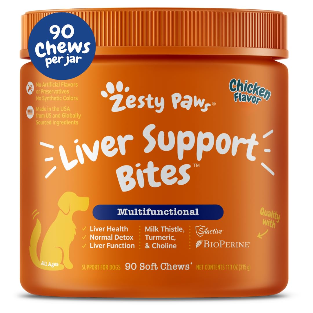 Zesty Paws Liver Support Supplement for Dogs - with Milk Thistle Extract, Turmeric Curcumin, Choline - Soft Chew Formula - for D
