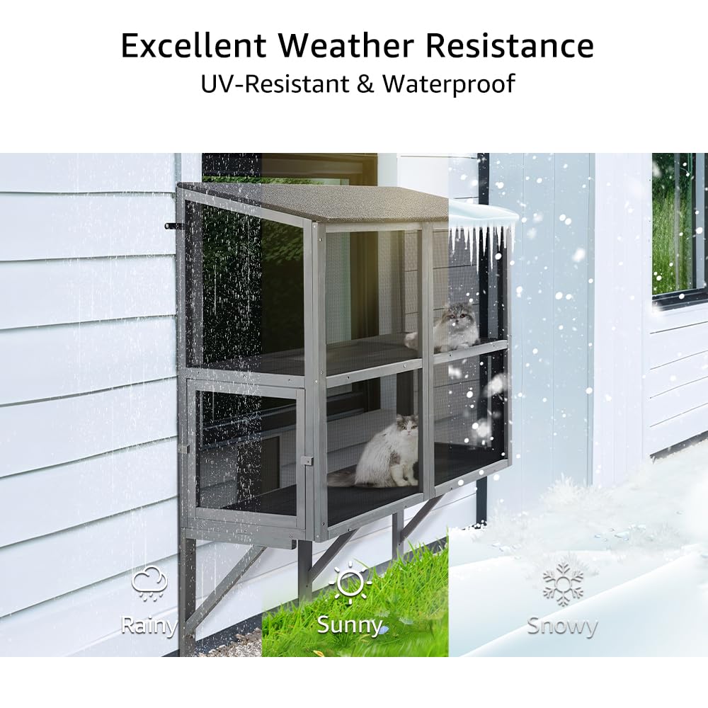 Beenbkks Bug Proof Cat Catio, Window Box Enclosure For Indoor Cats, Wooden Cat Window Perch House, Expandable For Multi Cats, Se