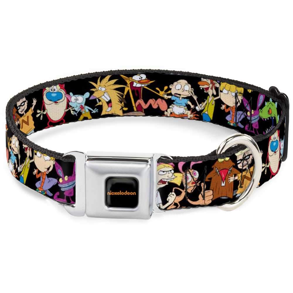 Dog Collar Seatbelt Buckle Nick 90S 13 Character Poses Black 18 To 32 Inches 1.5 Inch Wide