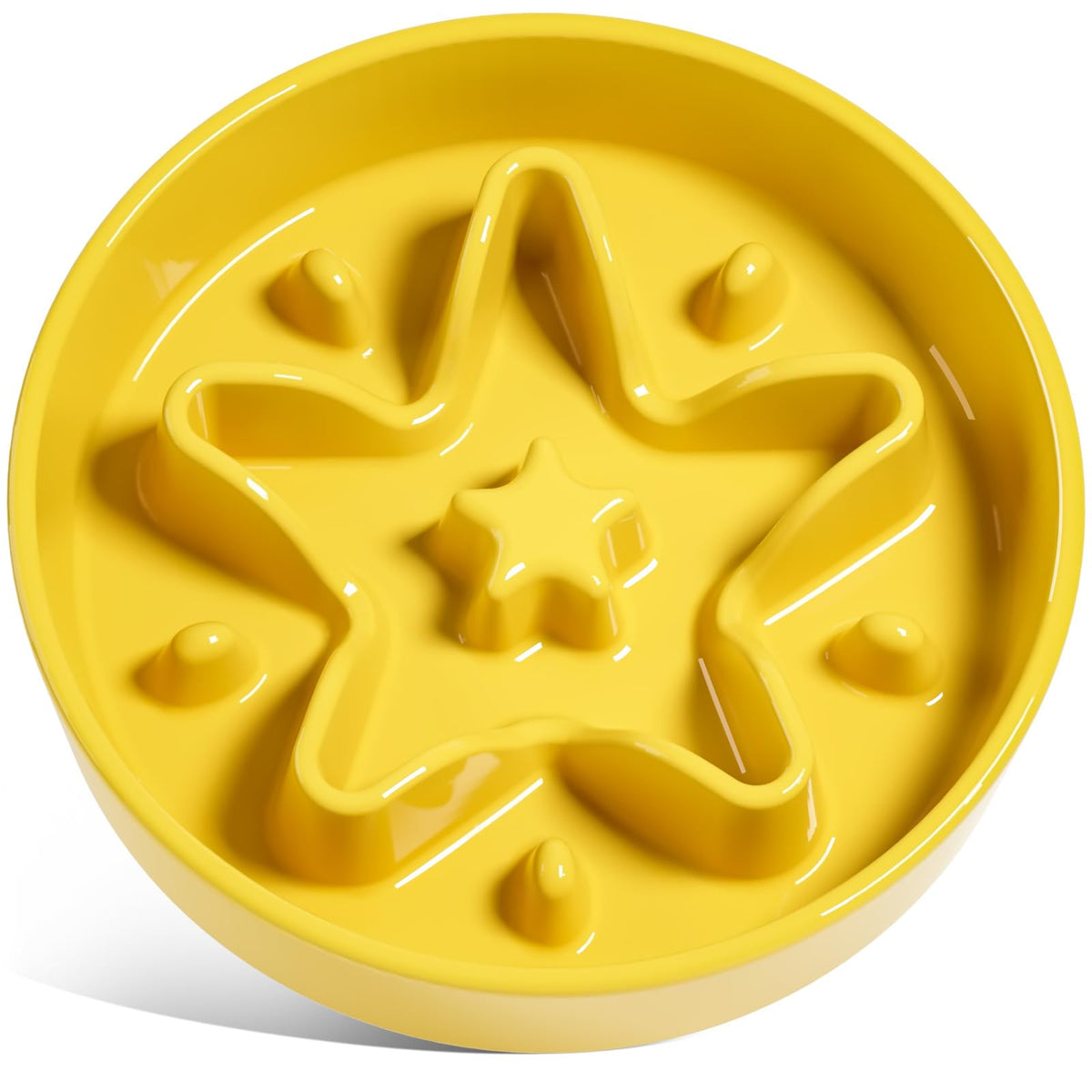 Le Tauci Slow Feeder Dog Bowls Ceramic, 3 Cups Slow Feeding Dog Bowl Medium Large Breed, Maze Dog Bowl For Fast Eaters, Dog Dishes To Slow Down Eating, Puzzle Dog Food Bowl, Dog Maze Bowl, Star Yellow