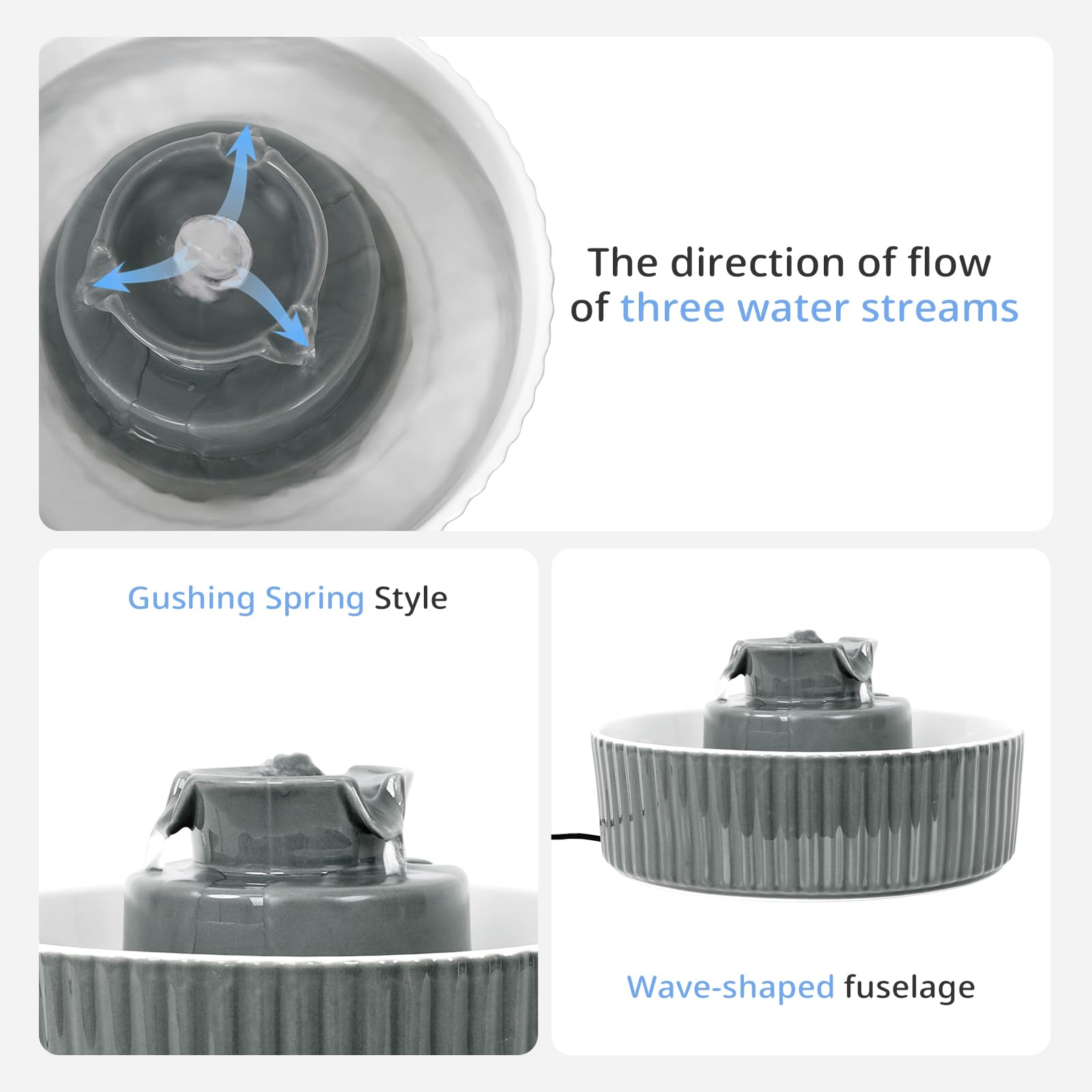 Waatoos Ceramic Cat Water Fountain, 2.1L/71oz Cupcake Pet Water Fountain for Cats and Dogs, Ultra-Quiet Pump Pet Fountain with R