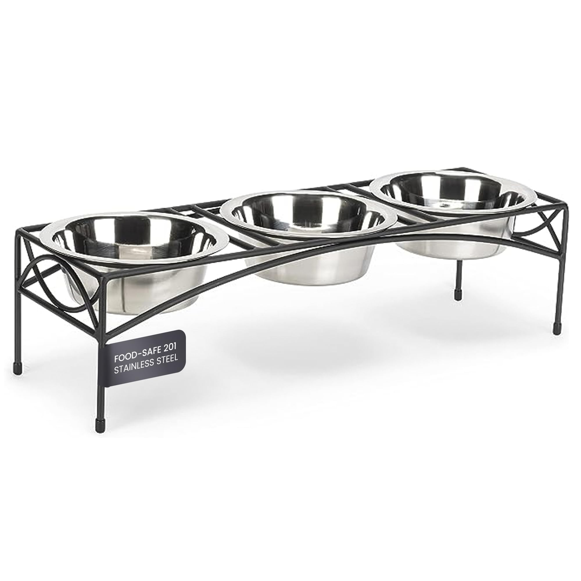 NMN Designs Regal Triple Diner - Triple Bowl Dog and Cat Feeder Stand - Ideal for Feeding Multiple Pets - Durable Wrought Iron C
