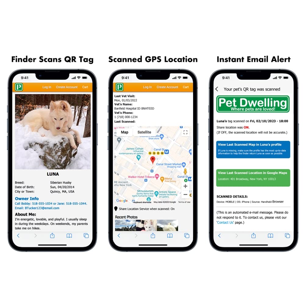 Pet Dwelling 2D Qr Code Pet Id Tag - Dog Tags - Cat Tags - Online Pet Profile - Scan Tag Location - Instant Email Notification(Black Paw)