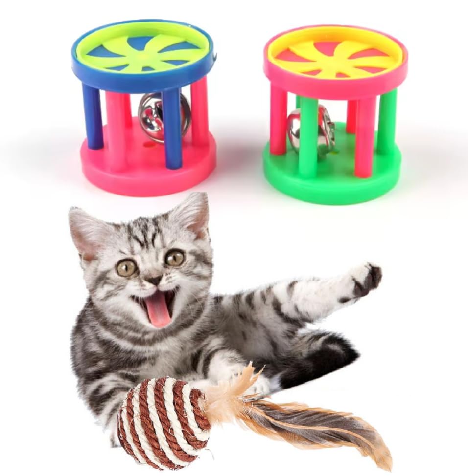 Cozy Puppies 3 Pcs Combo Big Cat Toy Ball With Bell, Plastic Lattice Jingle Balls, For All Breed Sizes (Color May Vary)