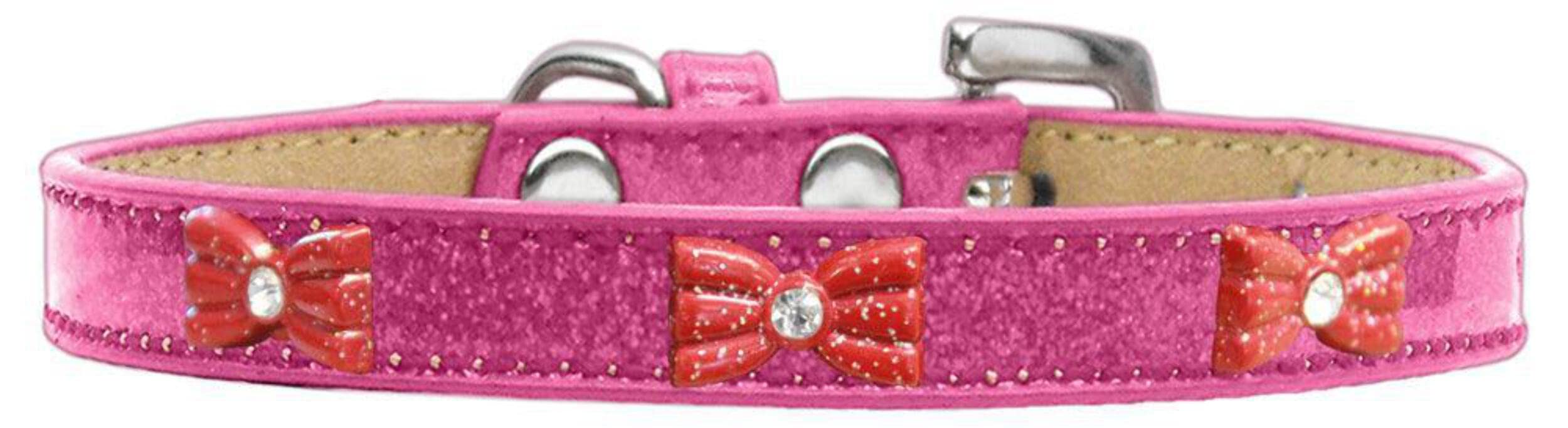 Dog, Puppy & Pet Widget Ice Cream Collar, Red Glitter Bow Pink 20