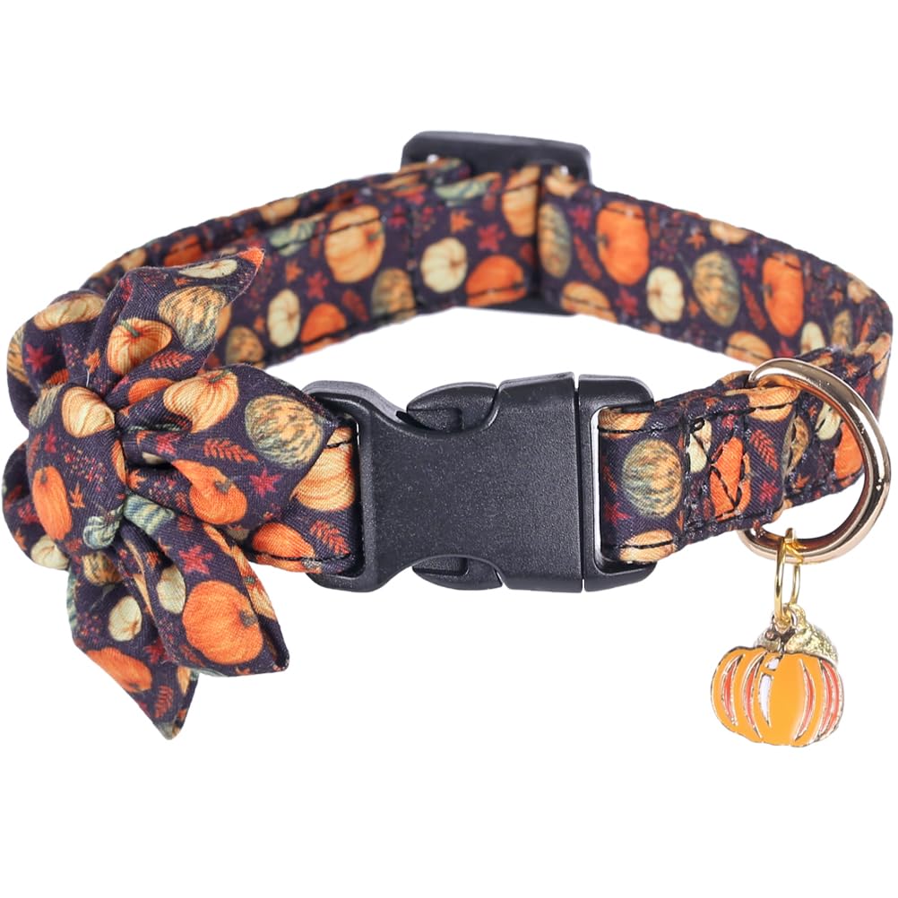 Thanksgiving Day Dog Collar Fall With Sunflower And Bell Autumn Holiday Adjustable Pet Collars For Dogs (Pumpkin,Medium)