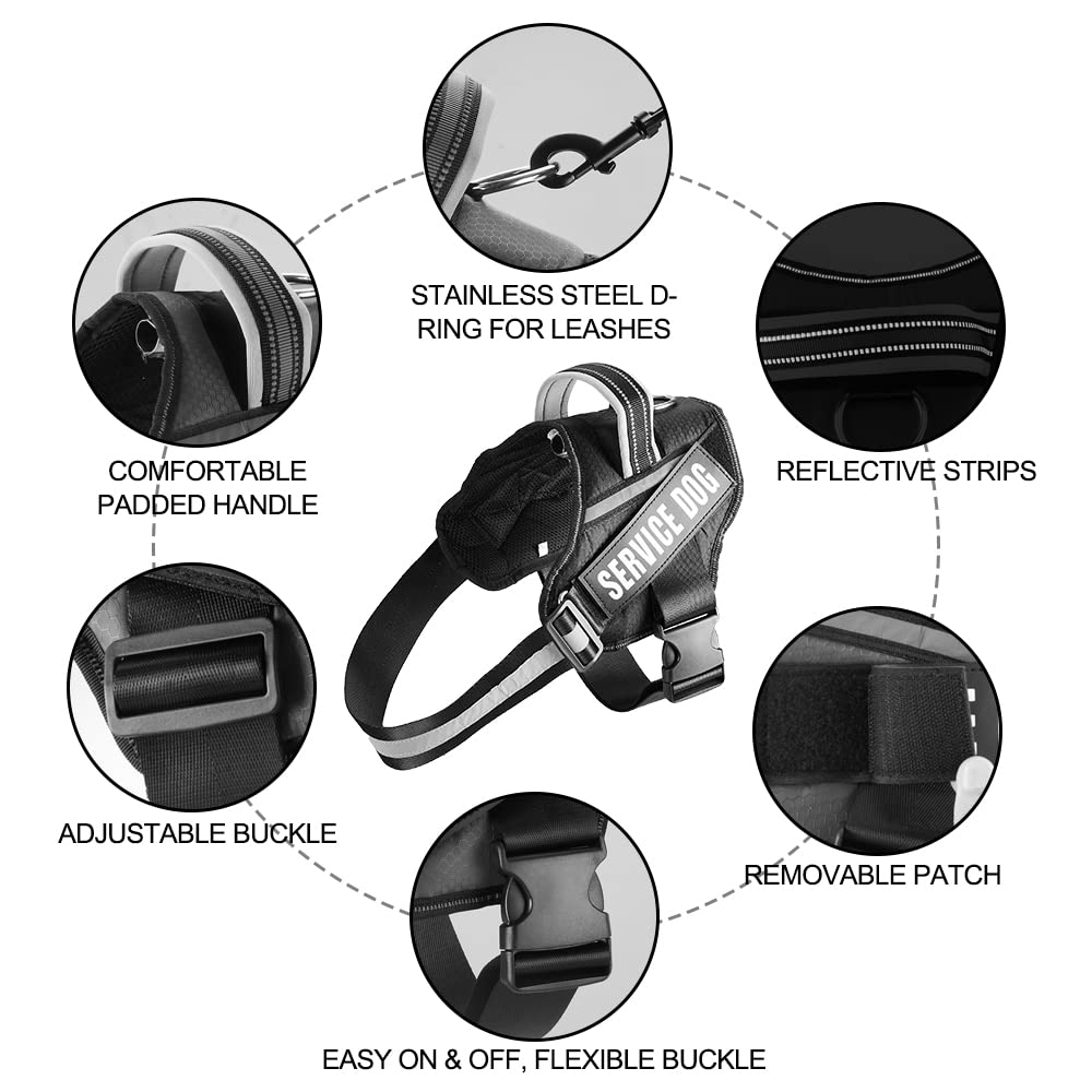 Service Dog Vest Harness And Leash Set, Animire In Training Dog Harness With 8 Dog Patches, Reflective Dog Leash With Soft Padded Handle For Small, Medium, Large, And Extra-Large Dogs (Black,M)