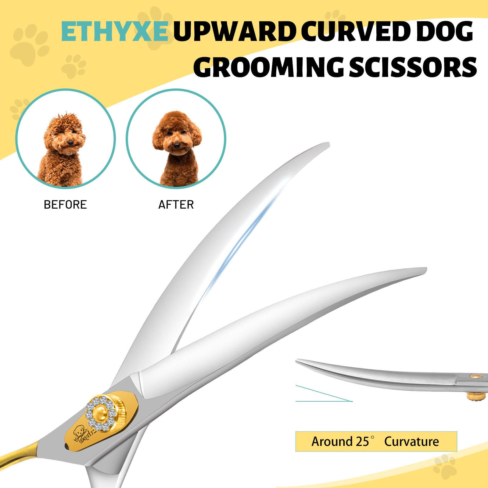 Ethyxe 7 Inch Curved Dog Grooming Scissors Made Of 440C Stainless Steel Professional Downward Curved Pet Face Trimming Shears Wi