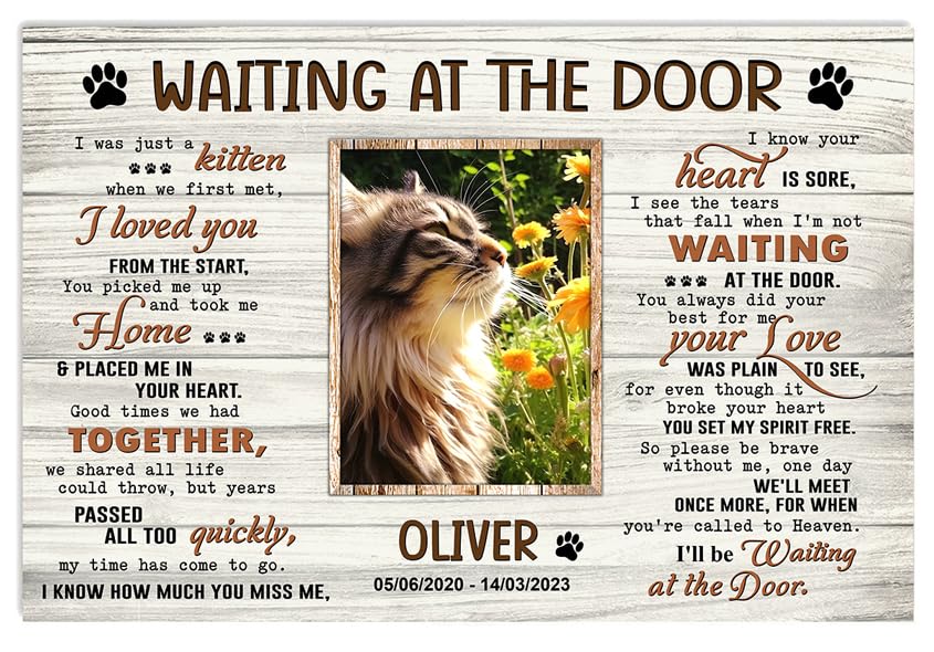 P80815 Personalized Memorial Canvas Gifts, Waiting At The Door Poster, Cat Memorial Frames With Pictures, Memorial Poster Gift F