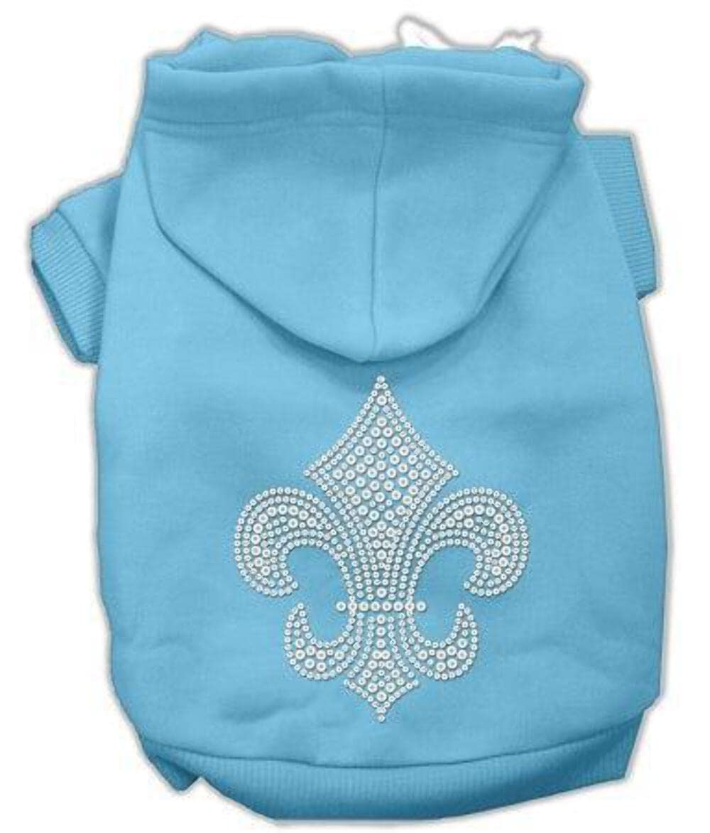 Silver Fleur De Lis Rhinestone Dog, Cat, or Pet Hoodie Baby Blue XS (0-3 lbs.)