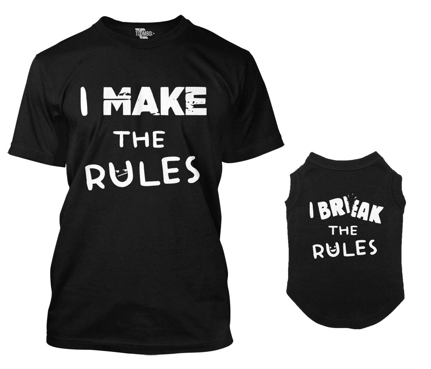 I Make The Rules/I Break The Rules Matching Dog Shirt & Owner T-Shirt (Black, 2X-Large Mens/Small Dog)