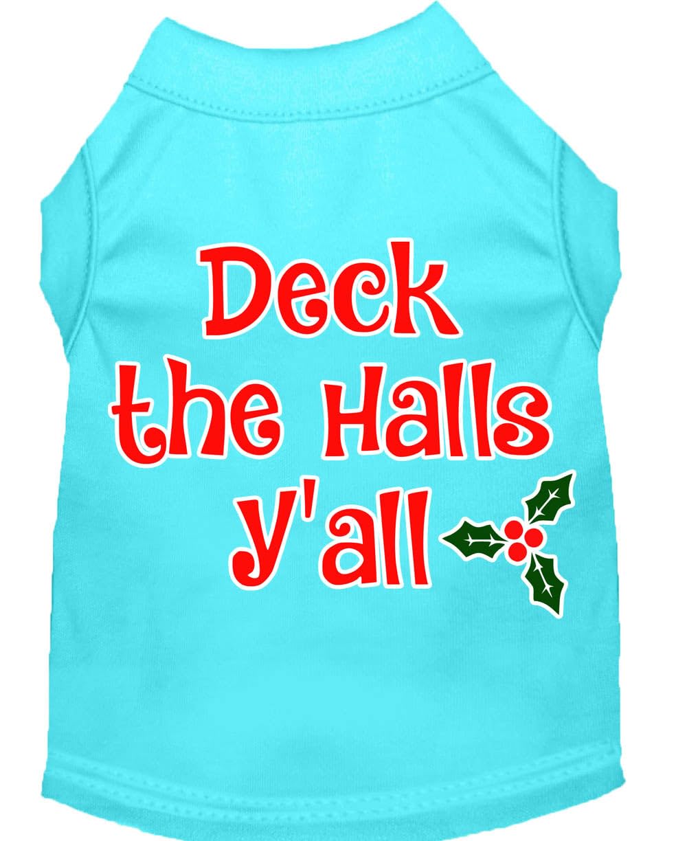 Christmas Pet Dog & Cat Shirt Screen Printed, &quot;Deck The Halls, Y'all&quot; Aqua 2XL (20-25 lbs.)