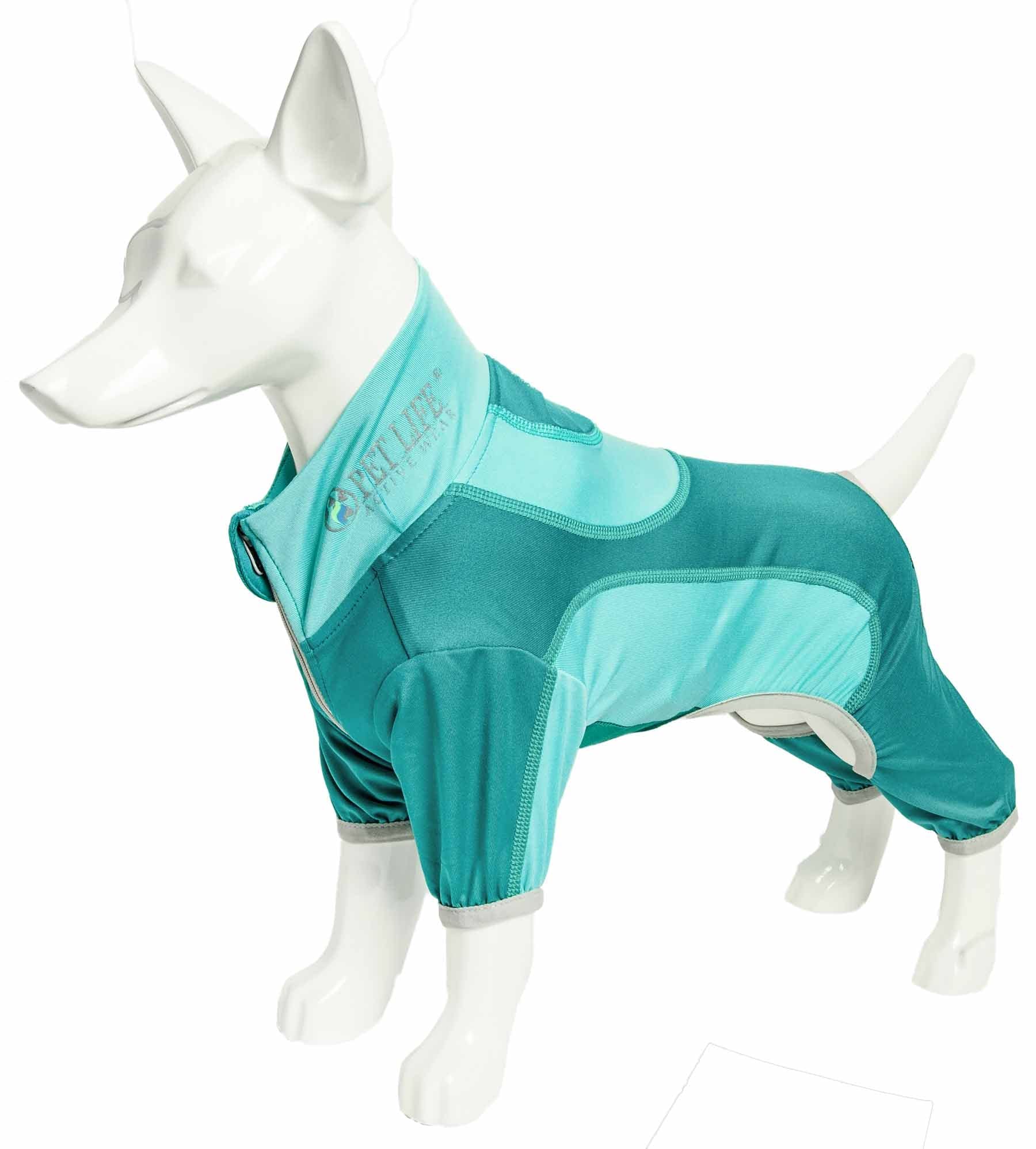 Pet Life Active Warm-Pup Heathered Performance 4-Way Stretch Two-Toned Full Body Warm Up Small Green