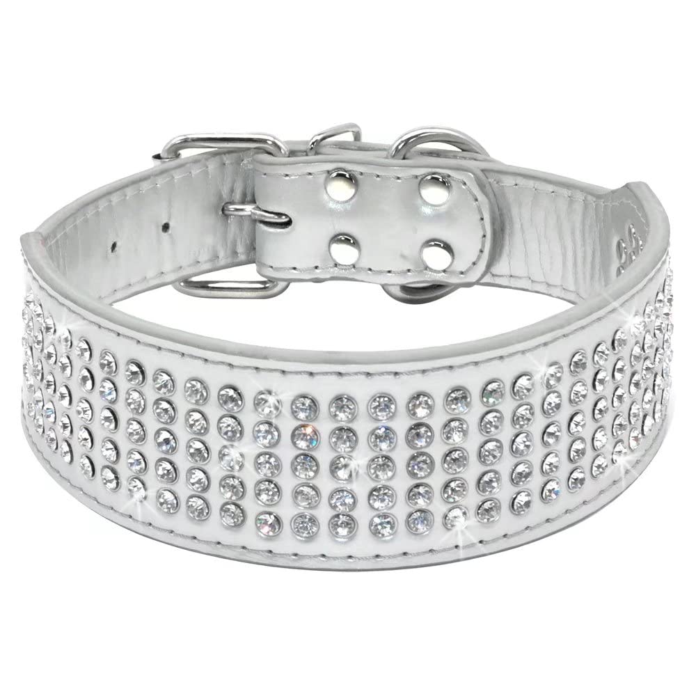 Berry Pet Rhinestones Dog Collars - 2 Width With 5 Rows Full Sparkly Crystal Diamonds Studded Pu Leather - 2 Inch Wide -Beautifu