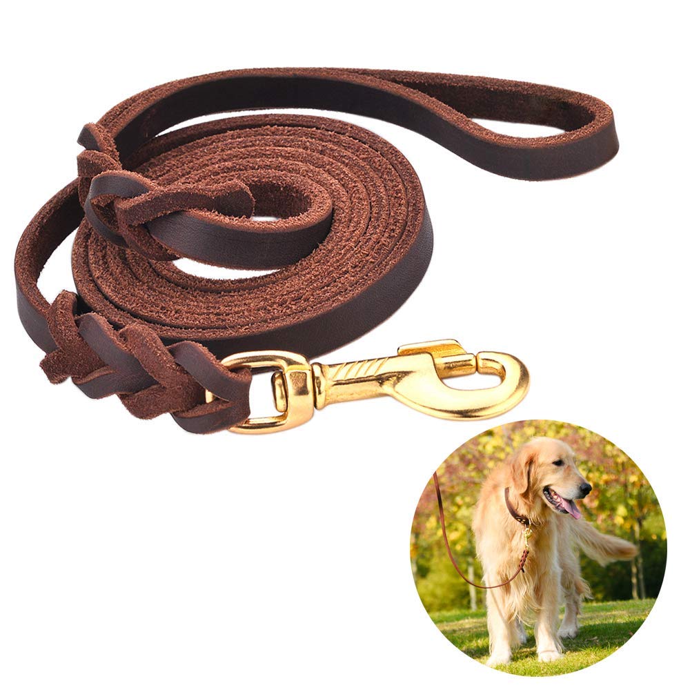 Daihaqiko Dog Leash Leather Dog Leash Braided 4Ft/6Ft Heavy Duty Training For Large Medium Small Breed Dog Brown Standard Pet Le