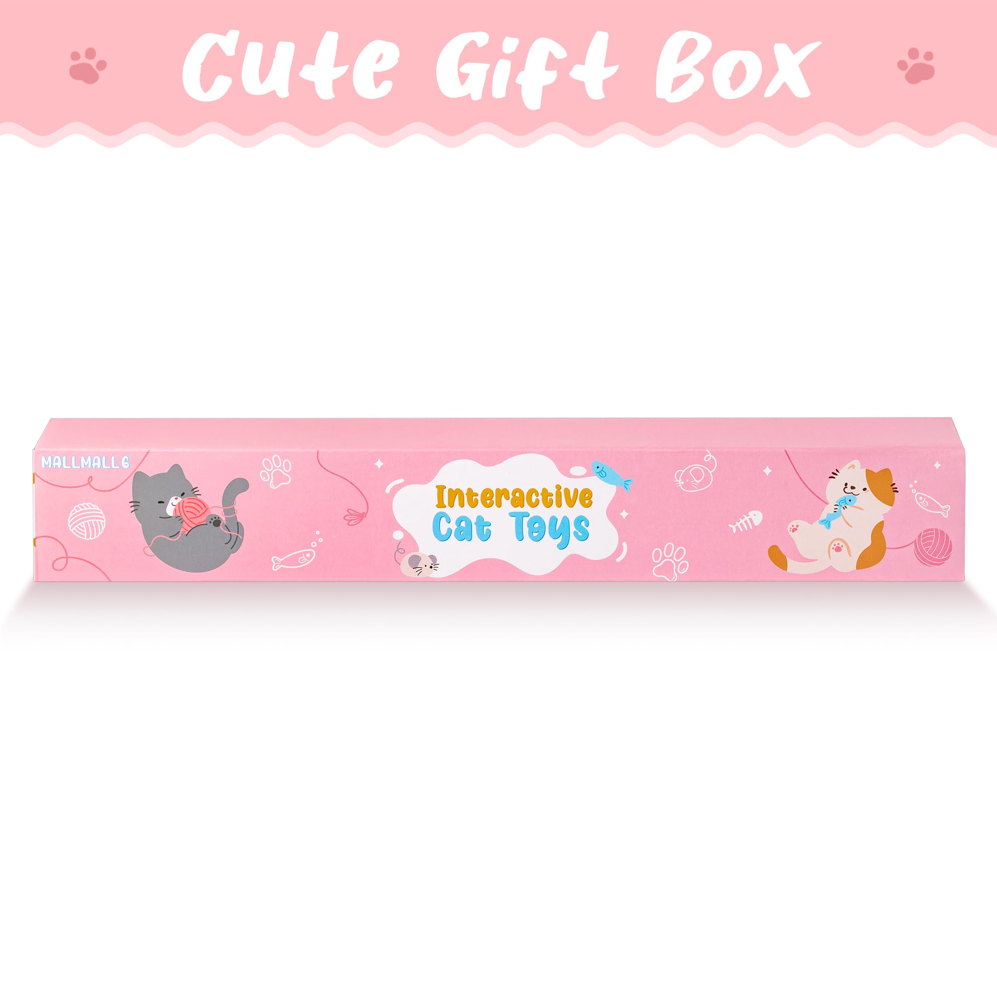 Mallmall6 10Pcs Cat Toy Set Interactive Cat Toys Pack Including Feather Teaser Wand Cat Springs Mice Crinkle Balls And Pet Bell Balls, Puzzle Toys For Indoor Cats Gift (Pink)