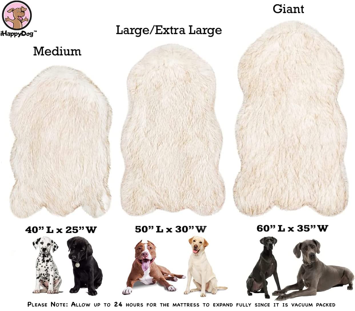 Luxury Faux Fur Orthopedic Dog Bed, Memory Foam Dog Bed For Small, Medium, Large And Xl Pets, Fluffy Pup Rug With Waterproof And Washable Soft Cover, Bone White (Medium)