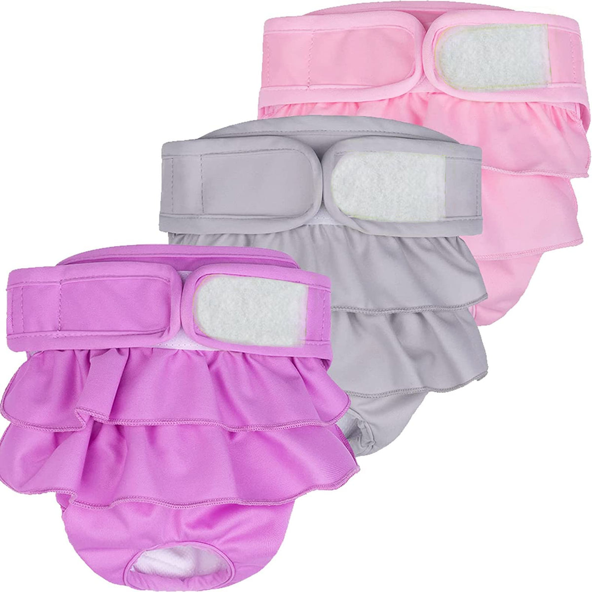 Dog Diapers Female Puppy Diapers For Female, Highly Absorbent Dog Heat Panties Reusable Washable Female Dog Diapers (Small (Pack Of 3), Purple Pink Grey)