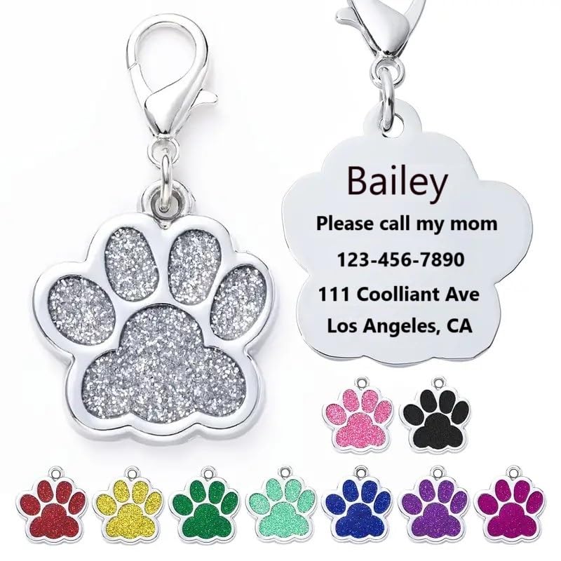 Coolliant Cute Personalized Pet Name Tags For Cats/Dogs - Glitter Custom Pet Id Tag, Dog Id Tags Engraved For Pets, Cat Tag, Pet